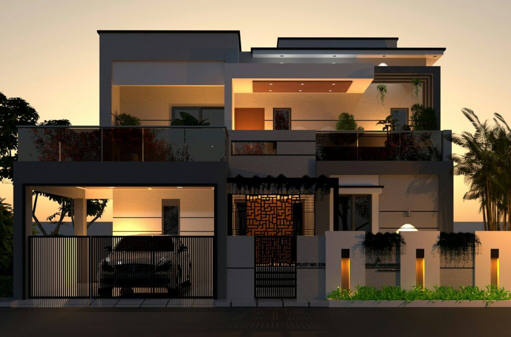 a-car-is-parked-in-front-of-a-house