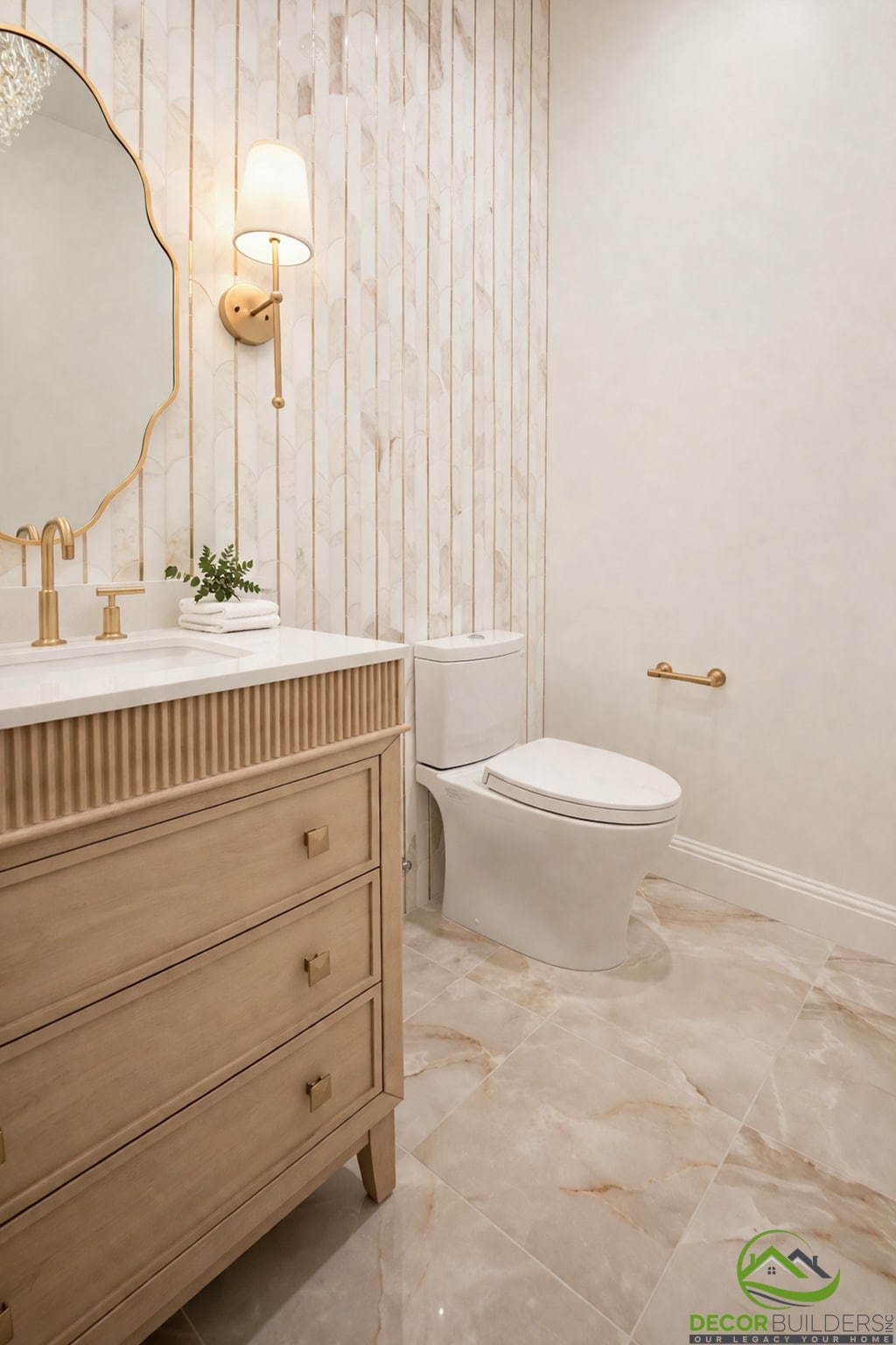 Double vanity bathroom with wood cabinetry and mirrors, an example of bathroom remodeling in Cupertino, CA